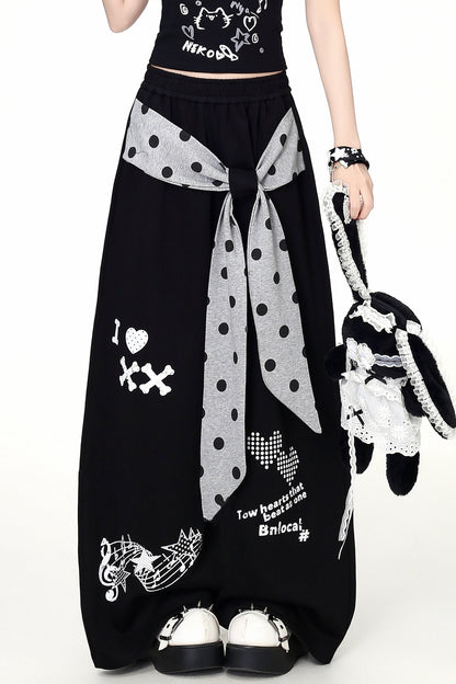 Subculture Music Note Print Wide-Leg Pants