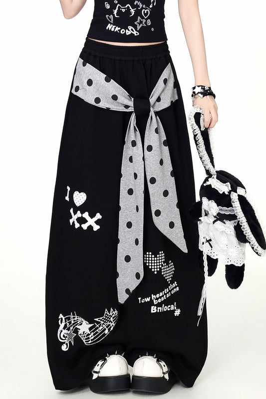 Subculture Music Note Print Wide-Leg Pants