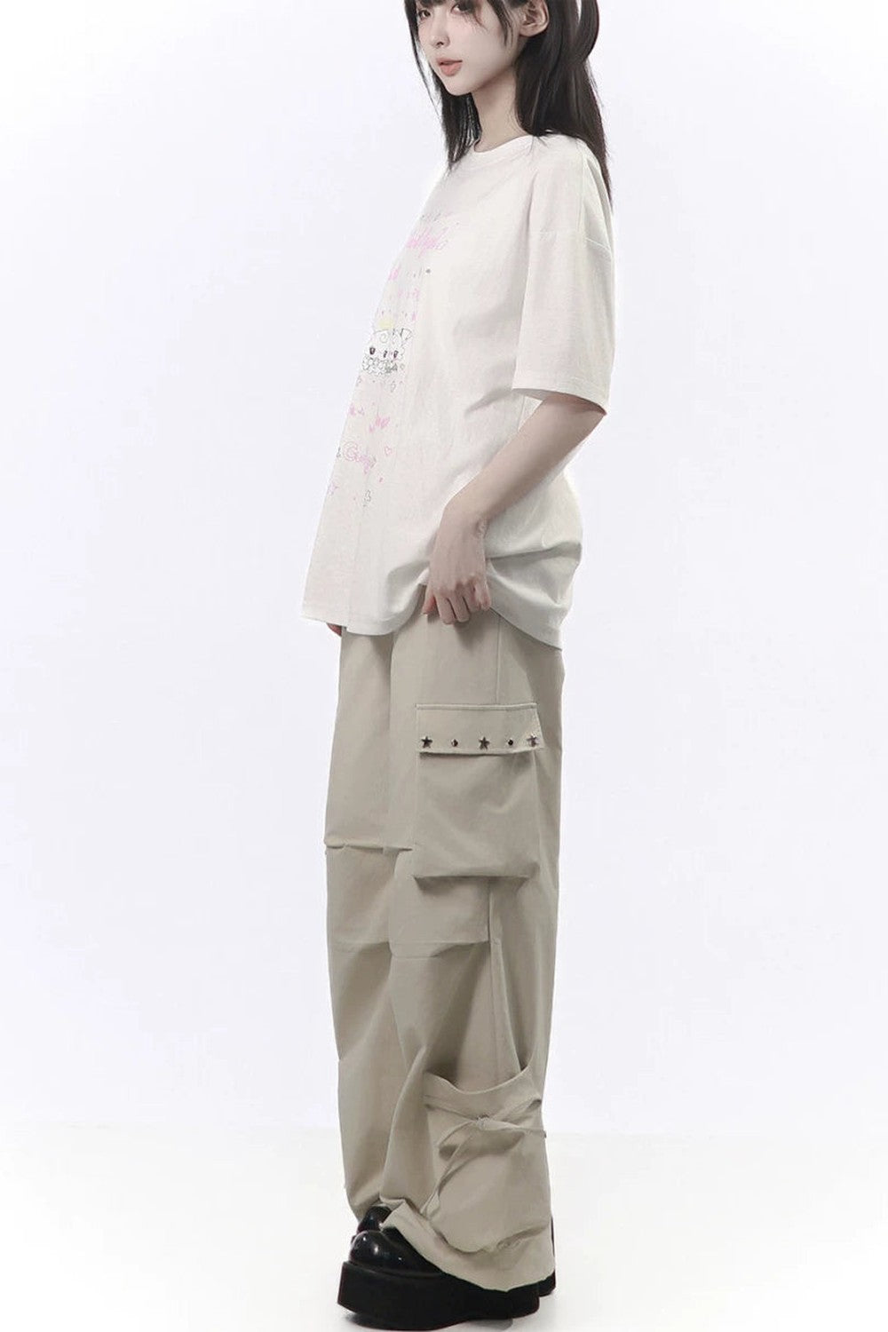 Studded Gathered Cargo Pants
