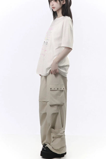 Studded Gathered Cargo Pants
