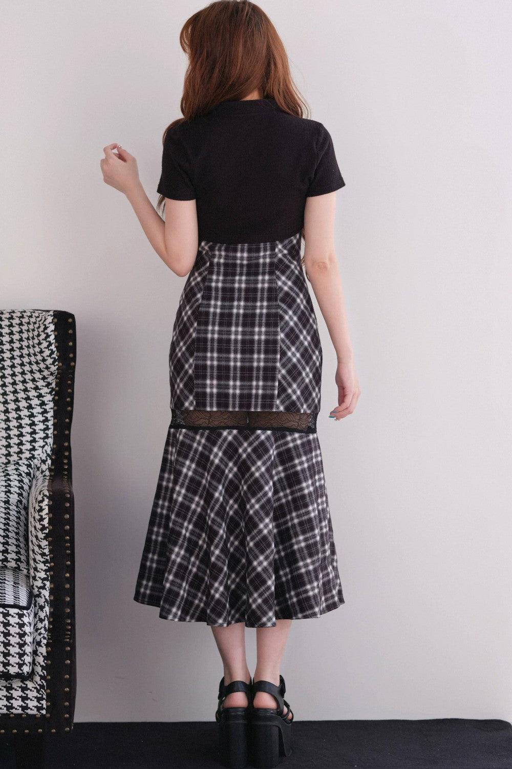 [Vorbestellung] Klassisches kariertes langes Kleid + Cardigan