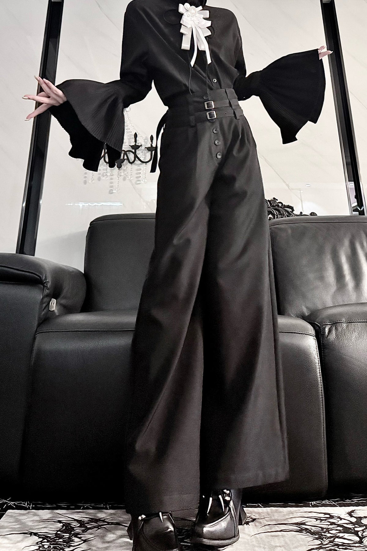 Pleated Bell Sleeve Blouse