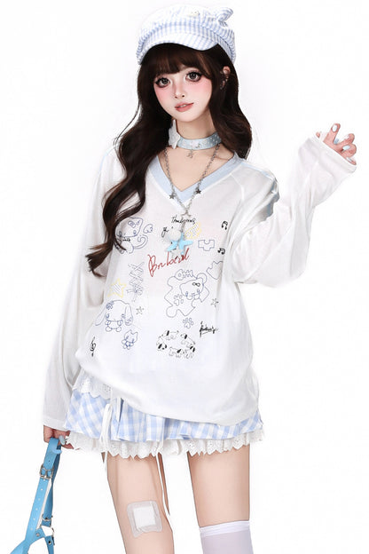 V-Neck Raglan Long-Sleeved Cover-Up