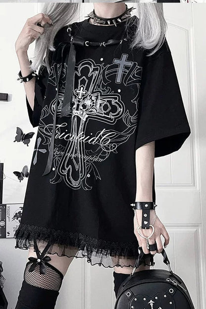 Camiseta holgada de manga corta Night Blood carta de amor