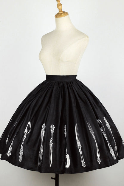 Silver Tableware Print Half-Length Skirt