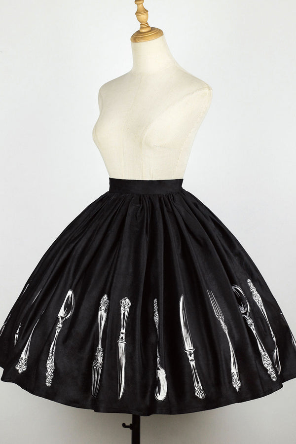Silver Tableware Print Half-Length Skirt