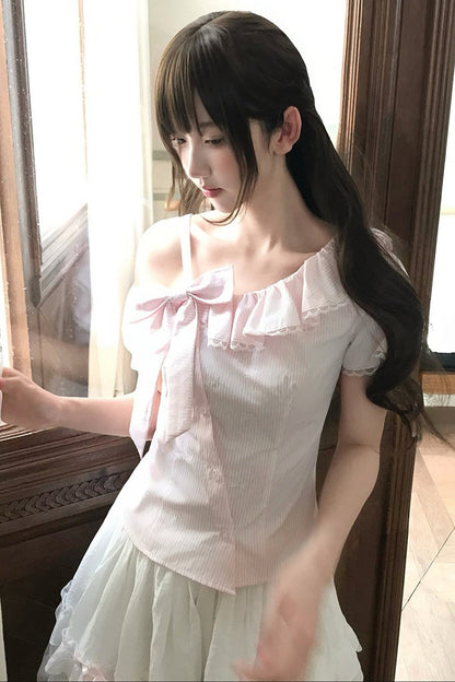 Loose Peach Textured Plaid Doll Shirt And Lace Dress Set-Up