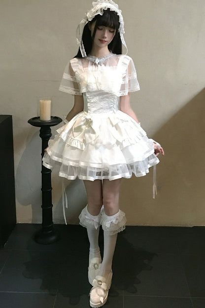 Detachable Shawl Satin Bow Cake Dress