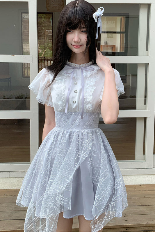 Pearl Button Lace Tiered Dress