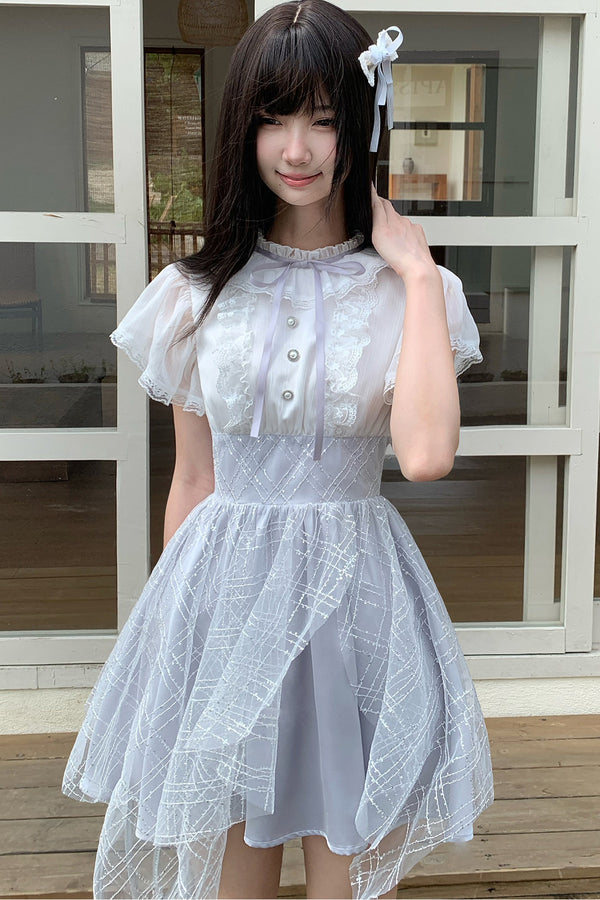 パールボタンレースティアードワンピース