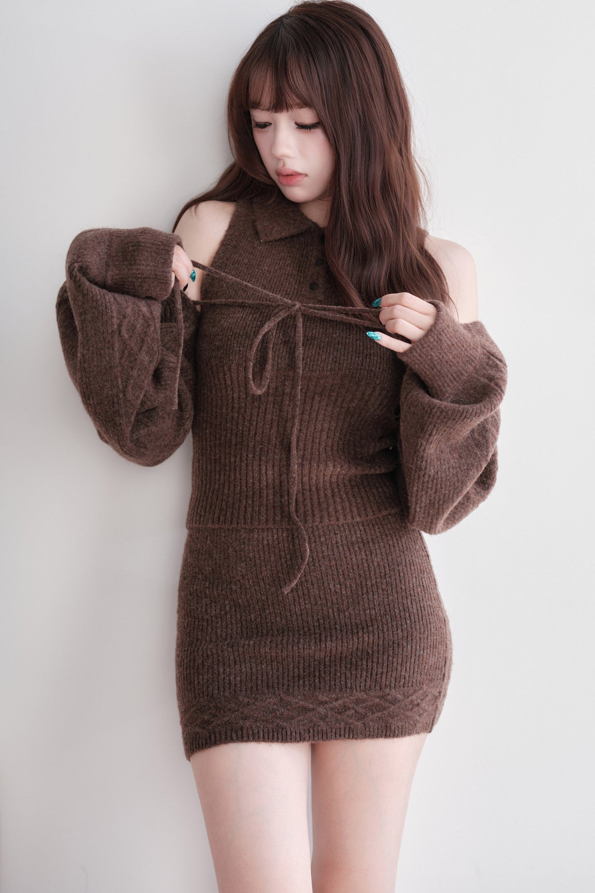 Ribbed Knit Top and Mini Skirt Set