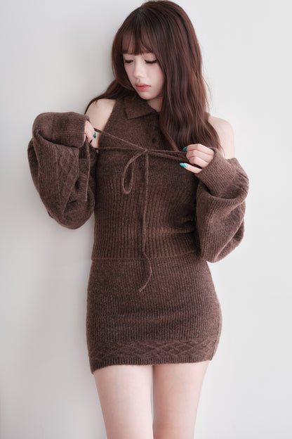 Ribbed Knit Top and Mini Skirt Set