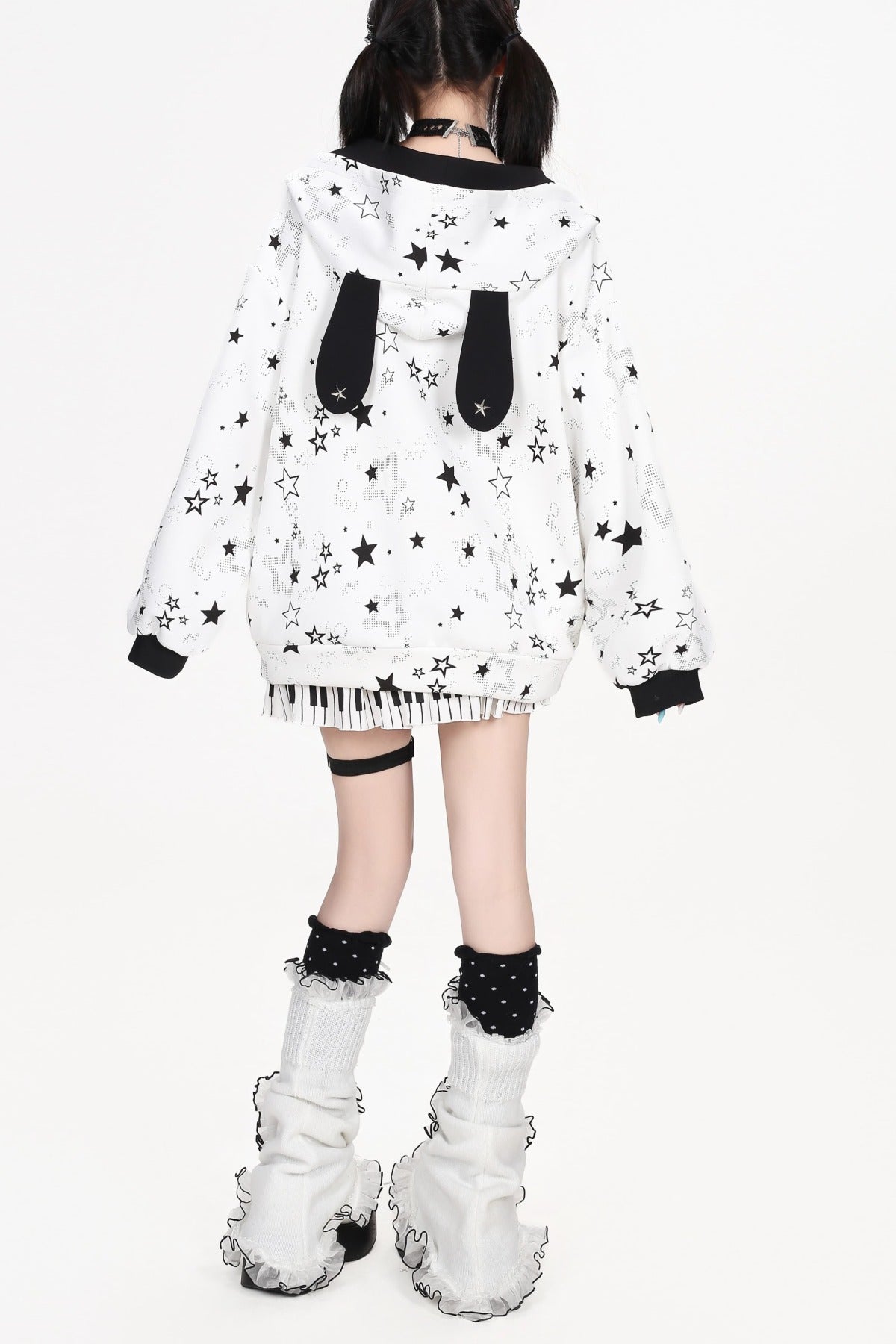 Star Print Hooded Sweatshirt Jacket