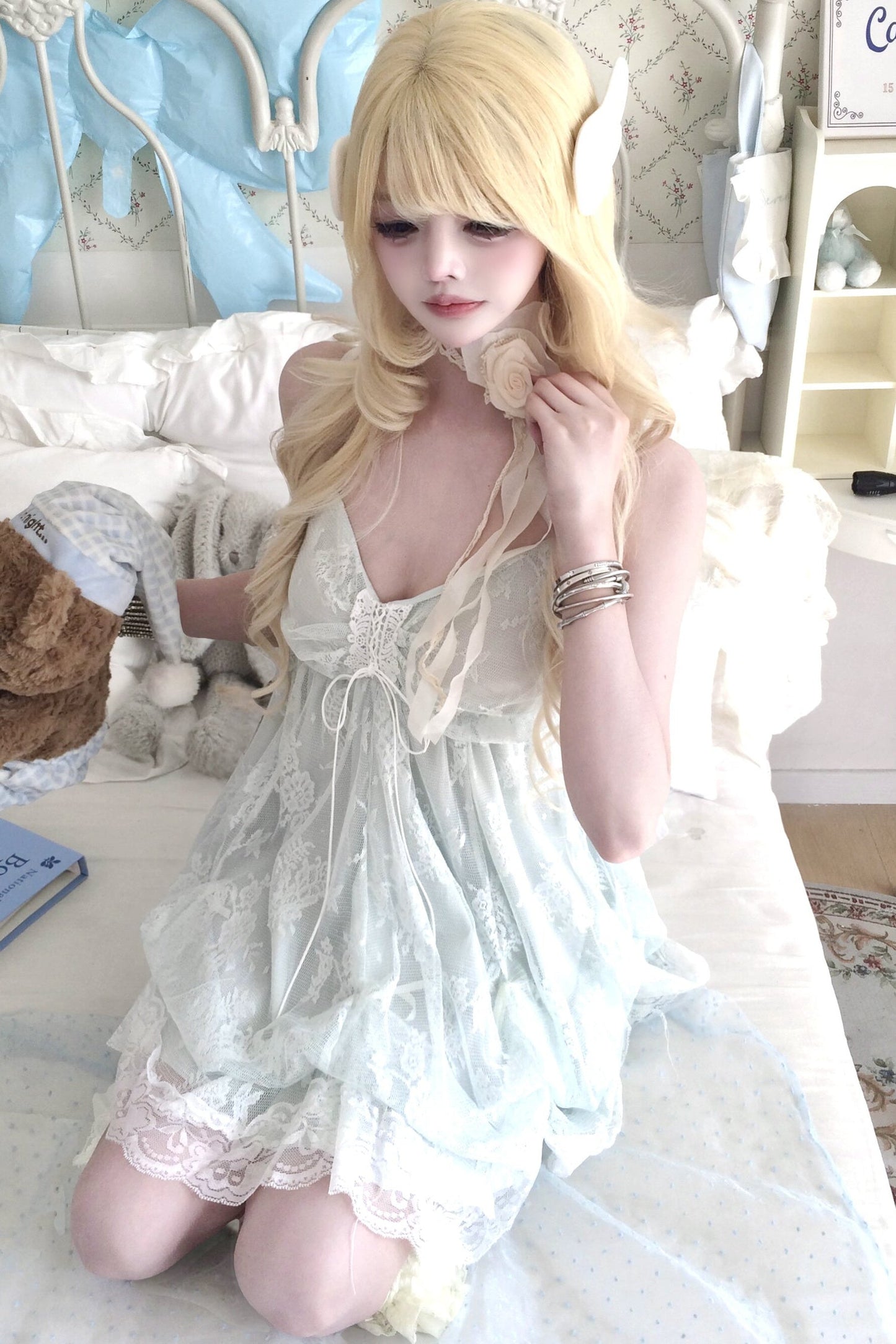 Lace-Sleeve Top & Cami Dress Set-Up