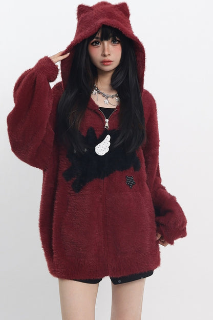 Cat Ear Hooded Knit Cardigan