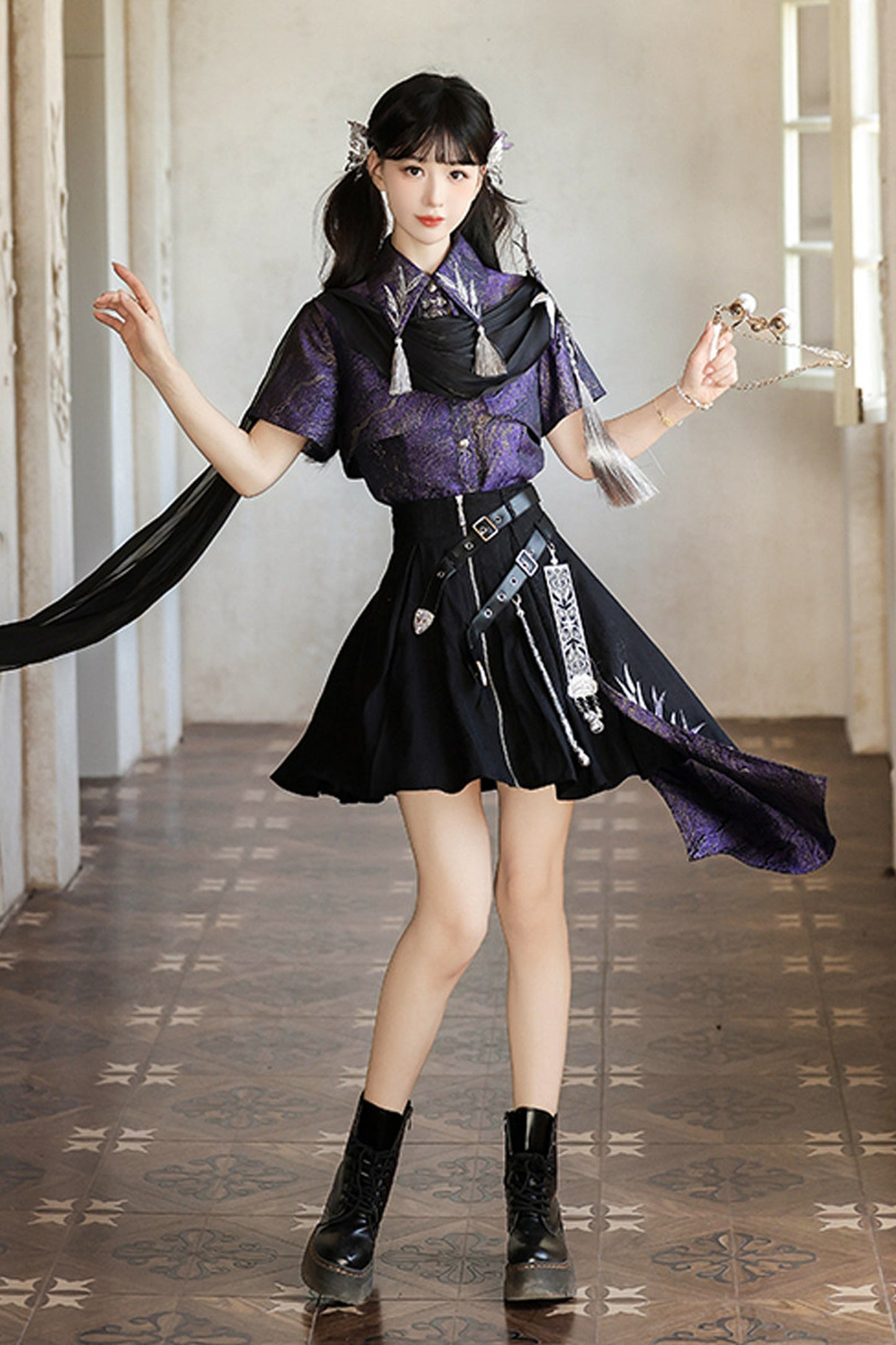 Crow Hanfu Style Top and Skirt Set