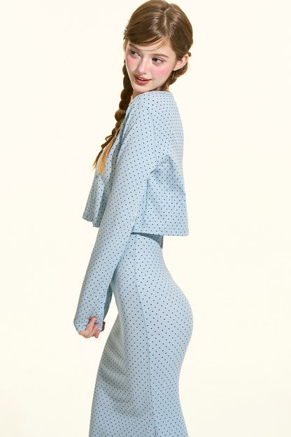 Blue Polka Dot Cami Dress Cardigan Set-Up