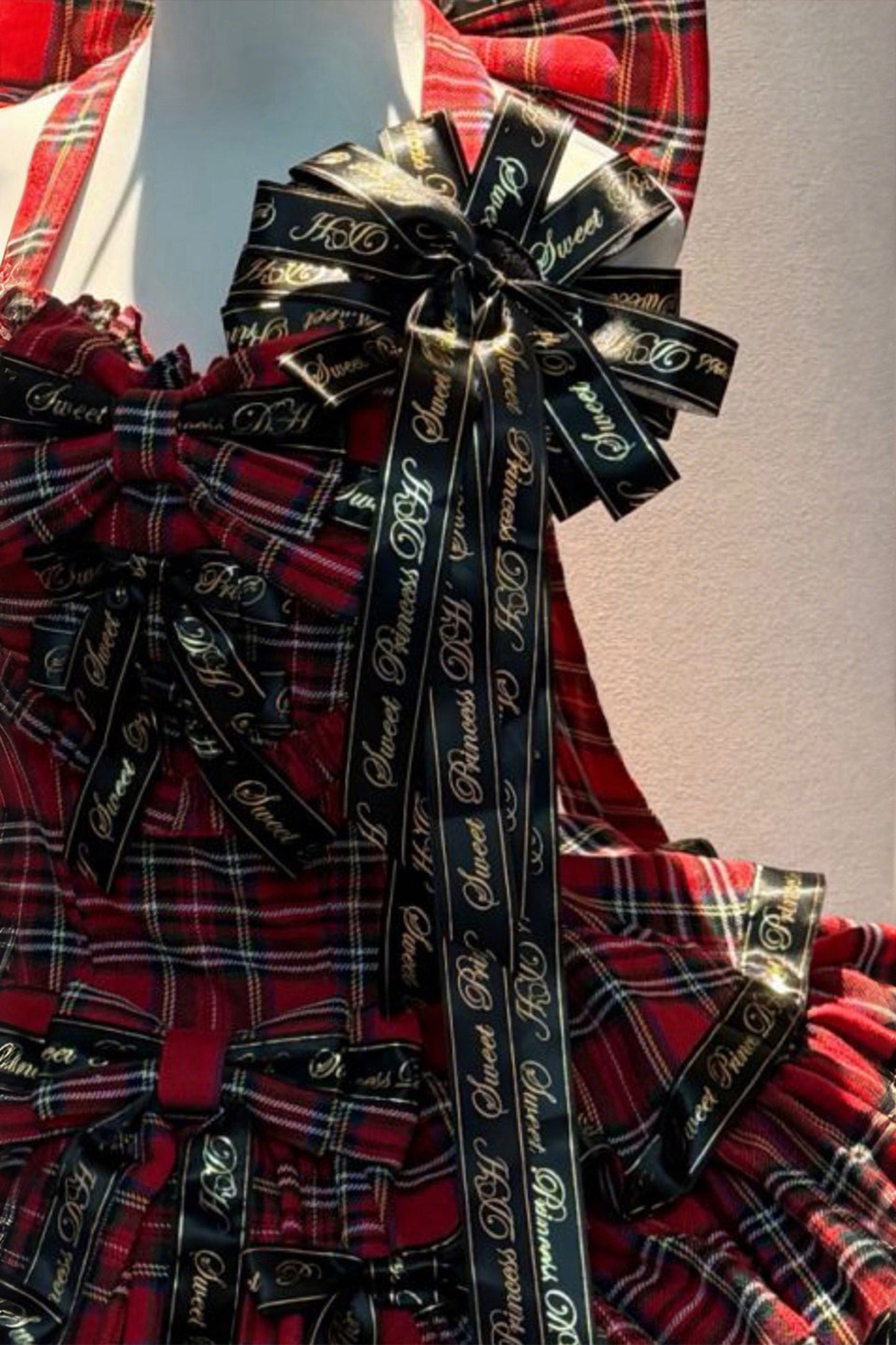 Abito lolita da ballerina a quadri con fiocco