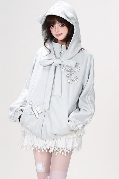 Detachable Cat Ear Faux Suede Jacket