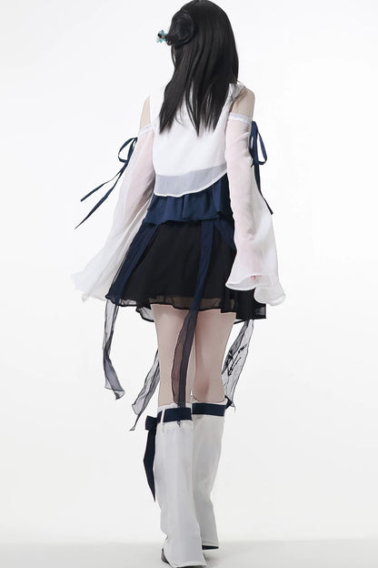 サブカルモダンチャイナトップス+パンツ＋オフショルダーシャツ＋スカート