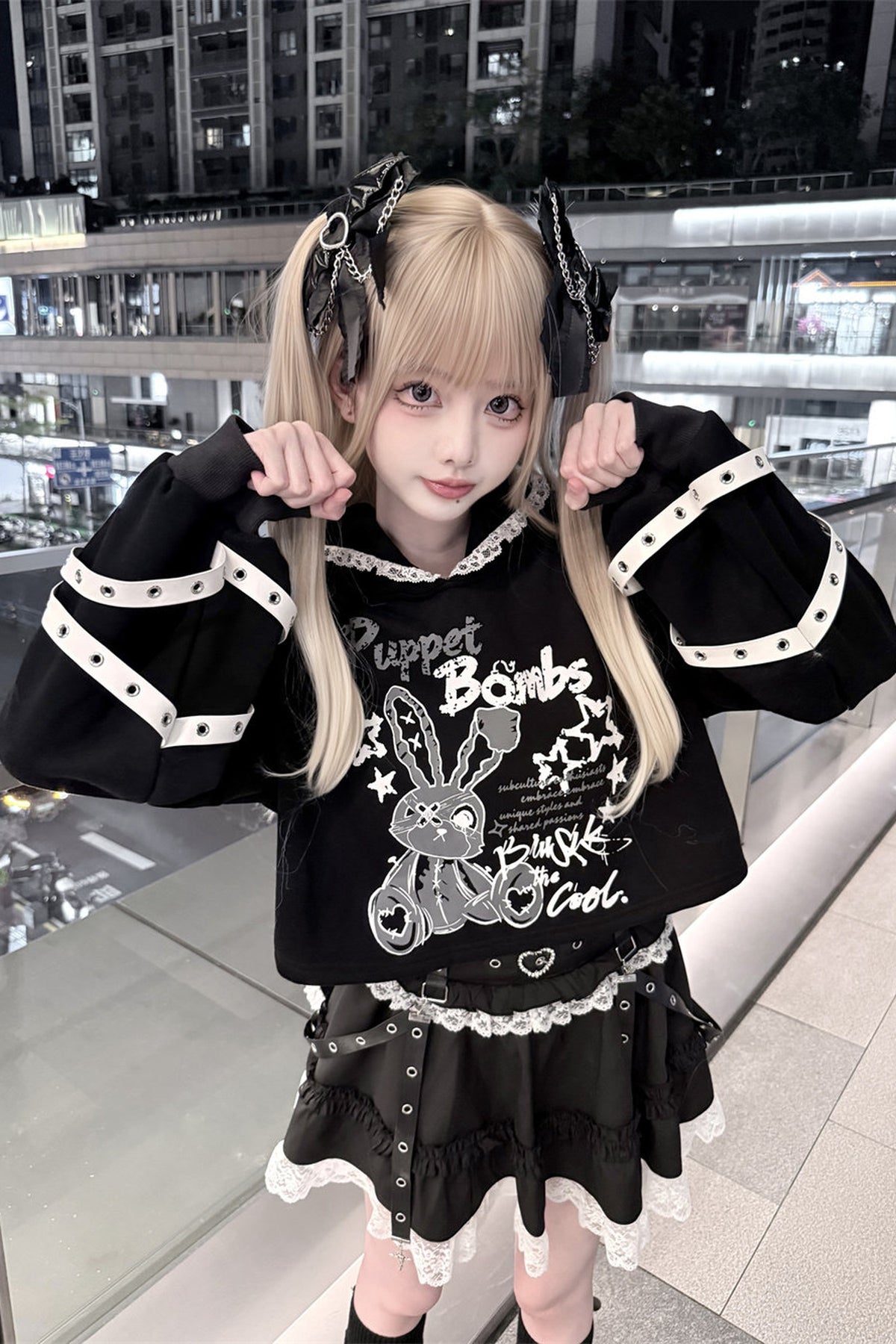 Long Eared Rabbit Sweatshirt And Cake Skirt Set-Up