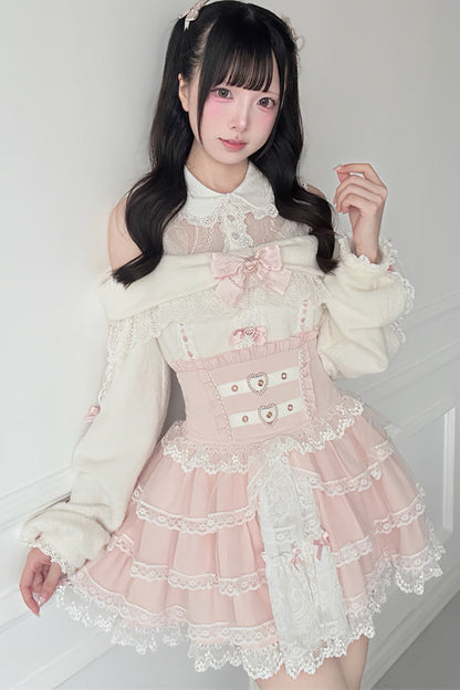 Style Lace Plush Off-Shoulder Sweater With Skirt and Top Set-Up