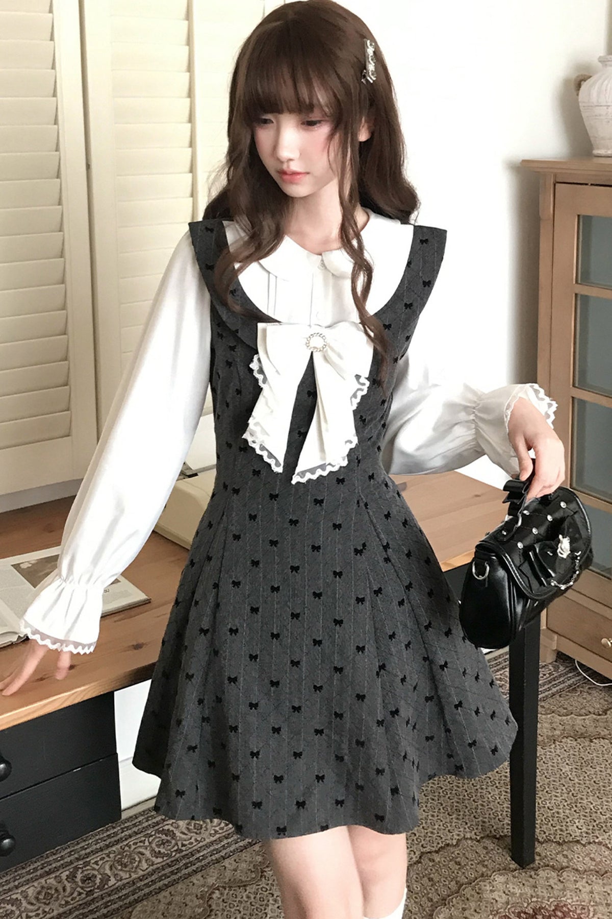 Long-Sleeve Lace Layered-Look Dress