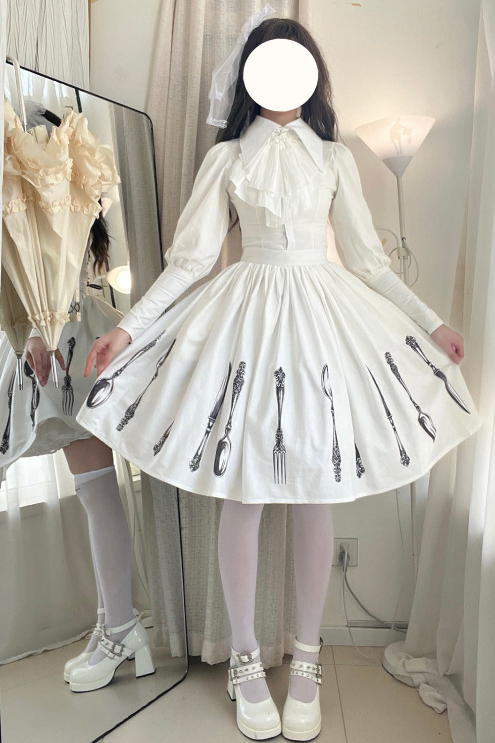 Silver Tableware Print Half-Length Skirt