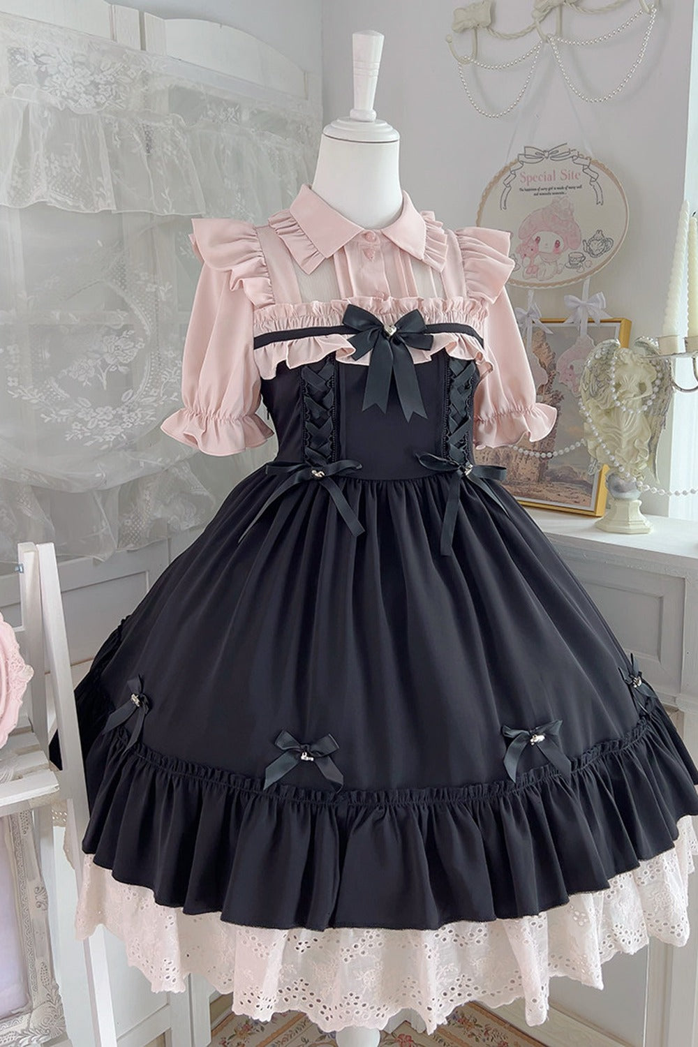Lolita Lace Ribbon Ruffle Dress