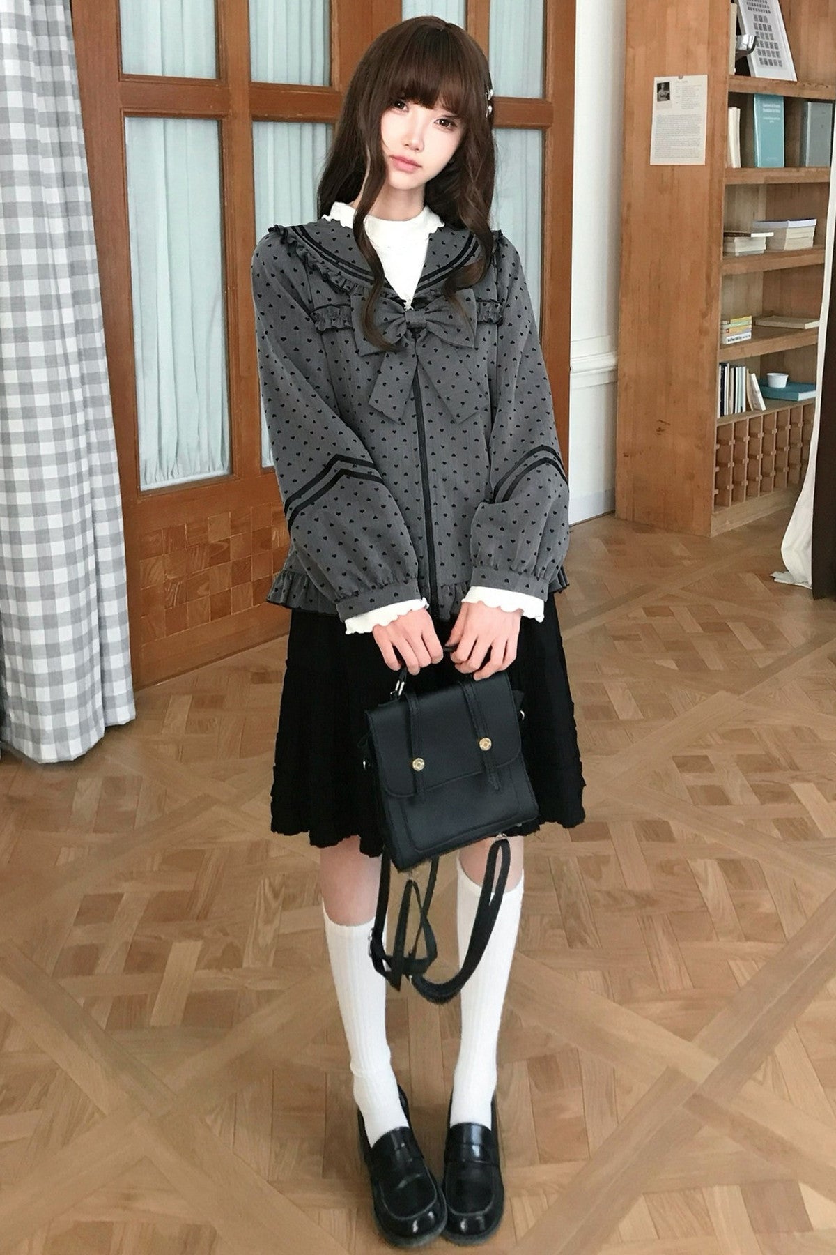 Gray Heart Dot Jacket and Skirt Set