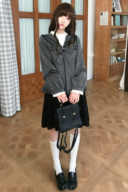 Gray Heart Dot Jacket and Skirt Set