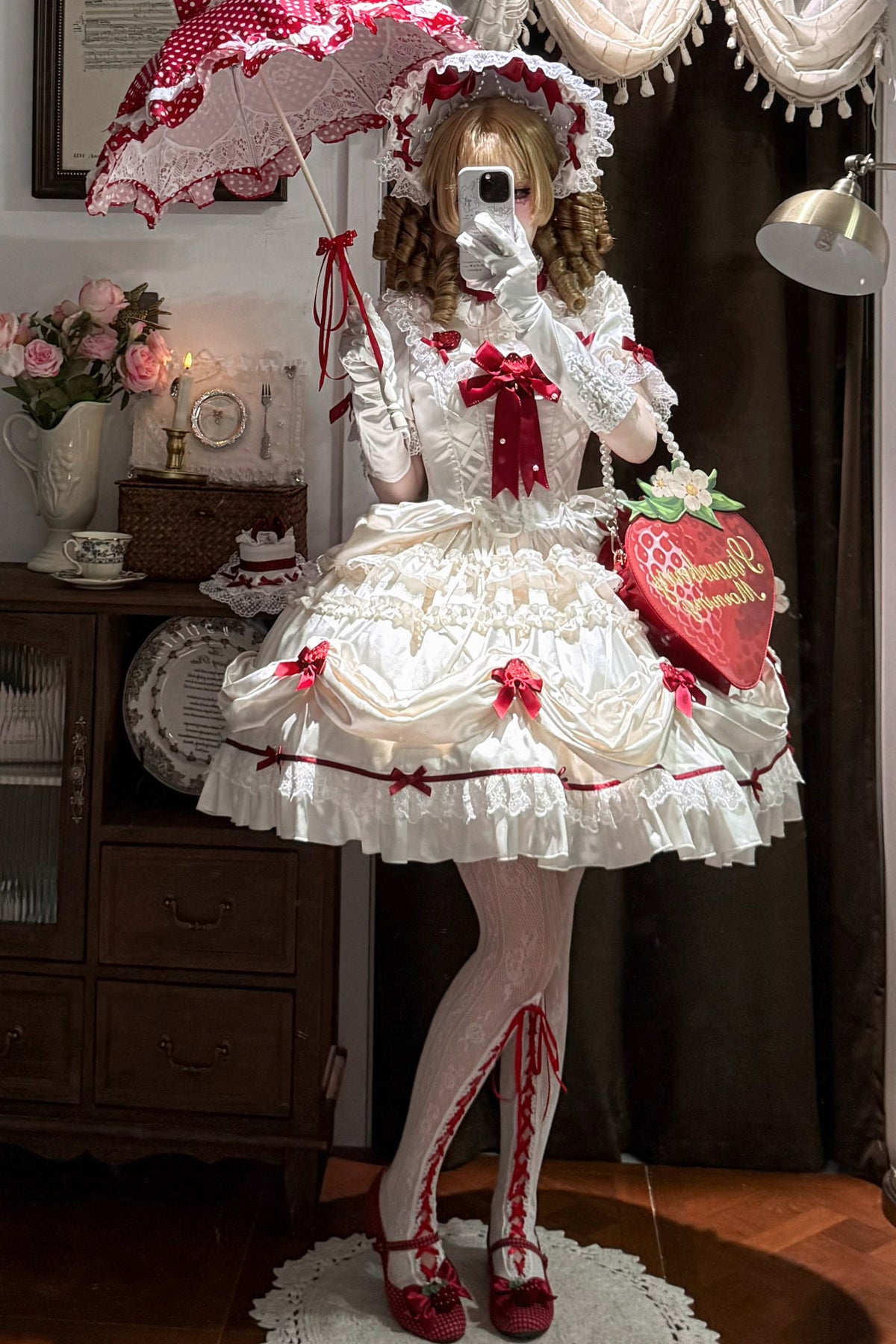 Strawberry Satin Embellished One-Piece Dress