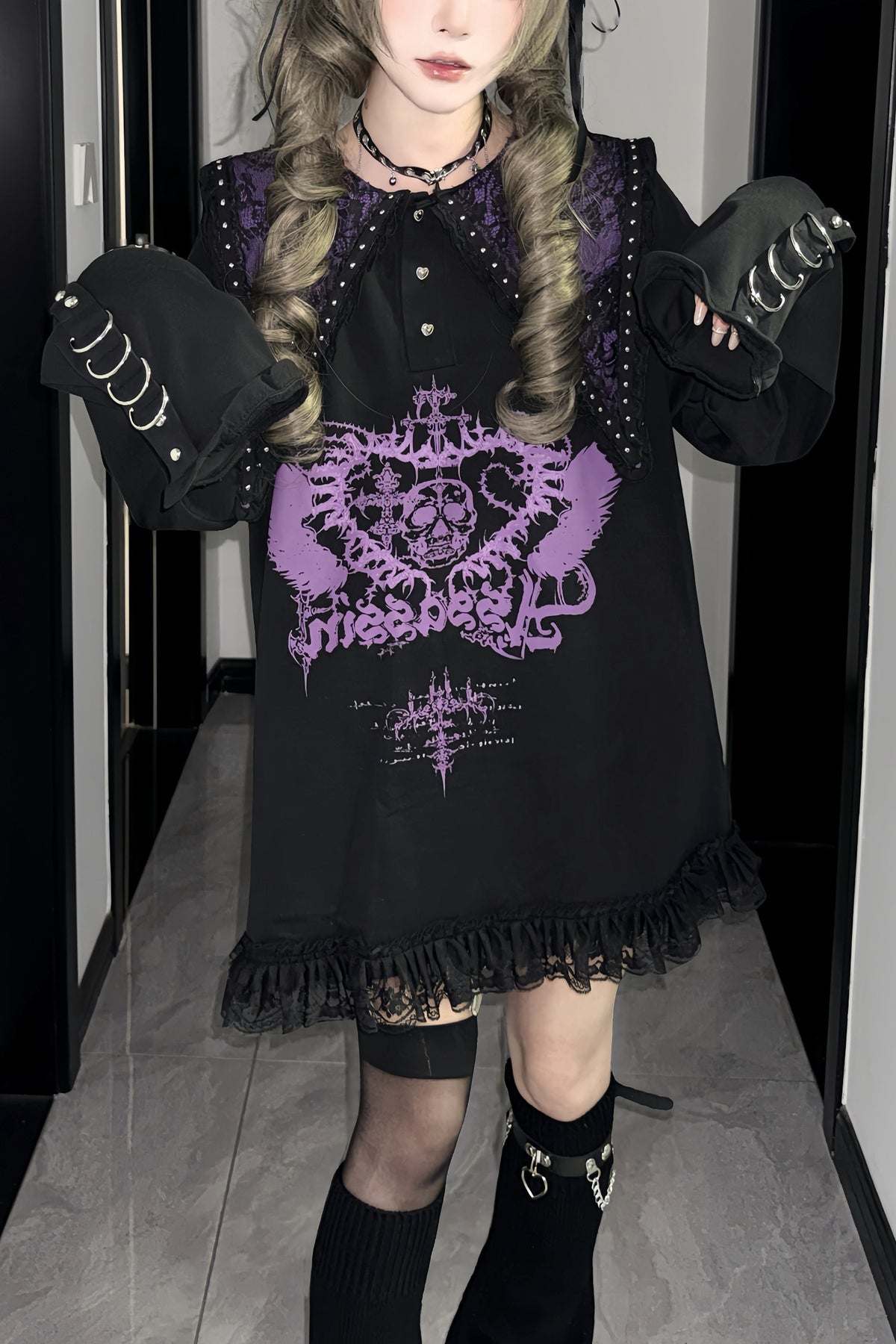 Skull Print Long Sleeve Dress