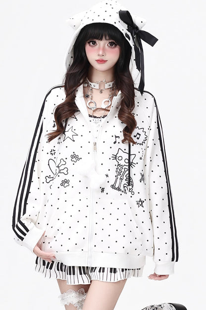 Skull Cat Ear Polka Dot Hooded Jacket