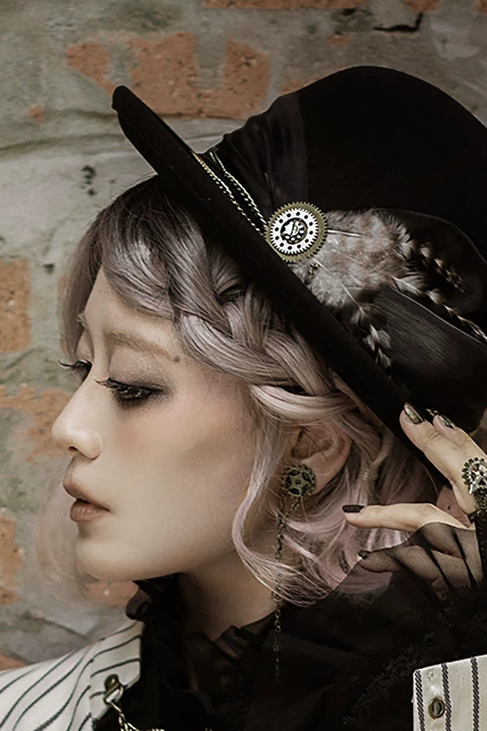 Steampunk Feather Gear Bowler Hat