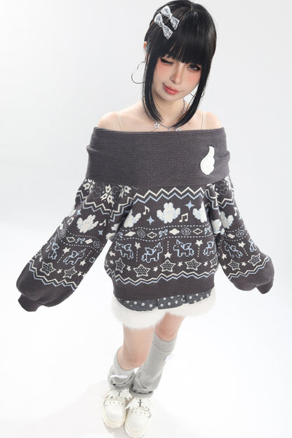 Fair Isle Off-Shoulder Sweater