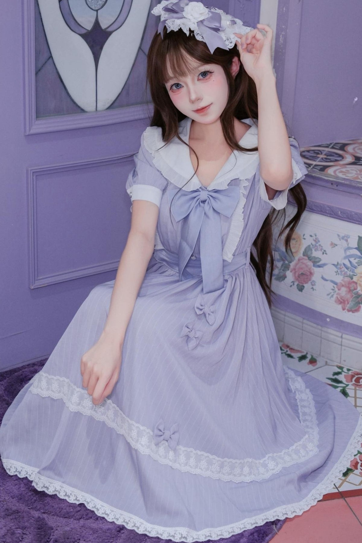 Purple Lace Stripes Academy Dress