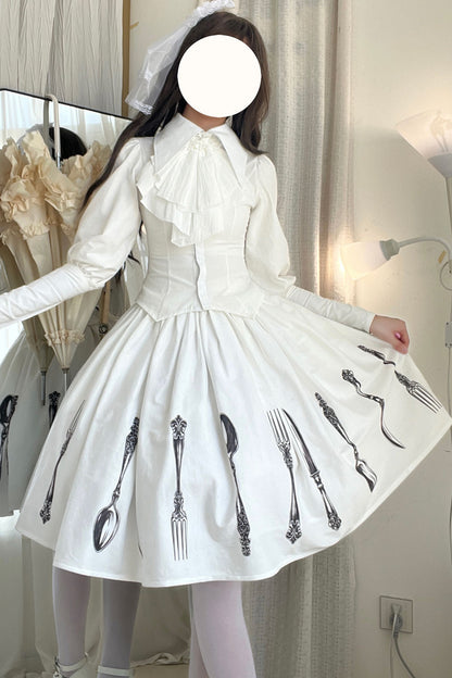 Silver Tableware Print Half-Length Skirt