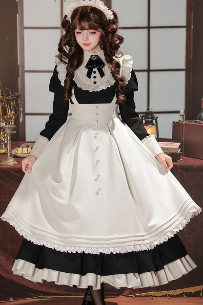 Robe tablier de soubrette à col montant
