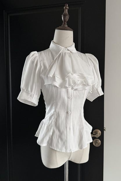 Gothic Striped Ruffle Short-Sleeve Shirt
