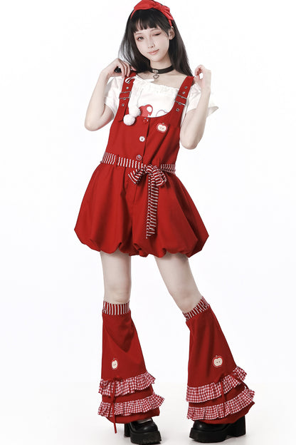 Apple Ribbon Balloon Pinafore Dress Set