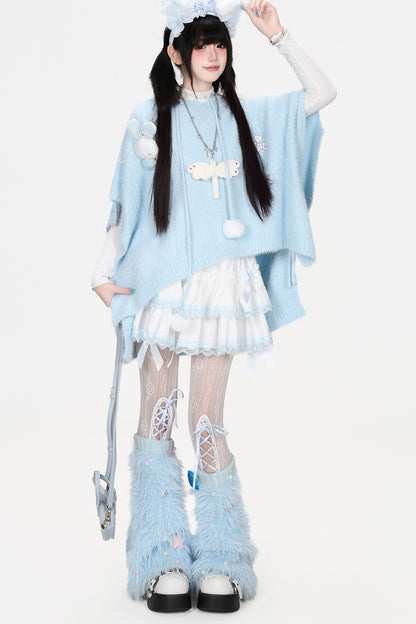 Hooded Bunny Faux Mink Knit Cape