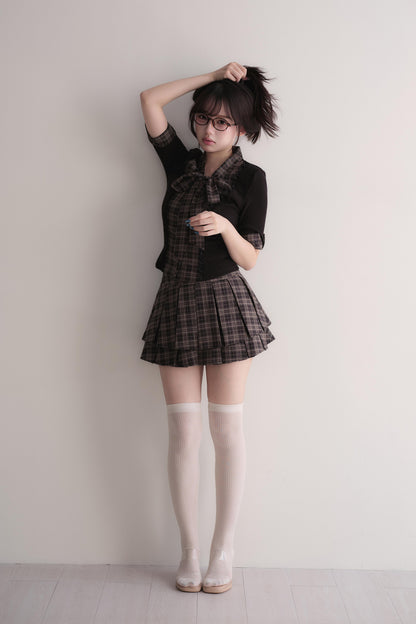 Plaid Patchwork Top and Skirt Set