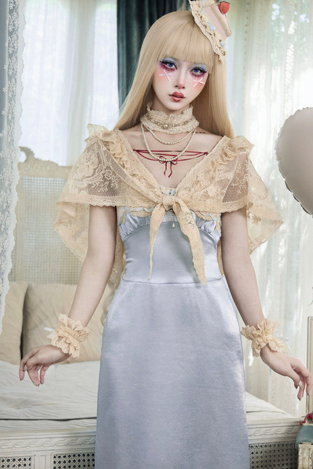 Milk Blue Bow Satin Slip Dress