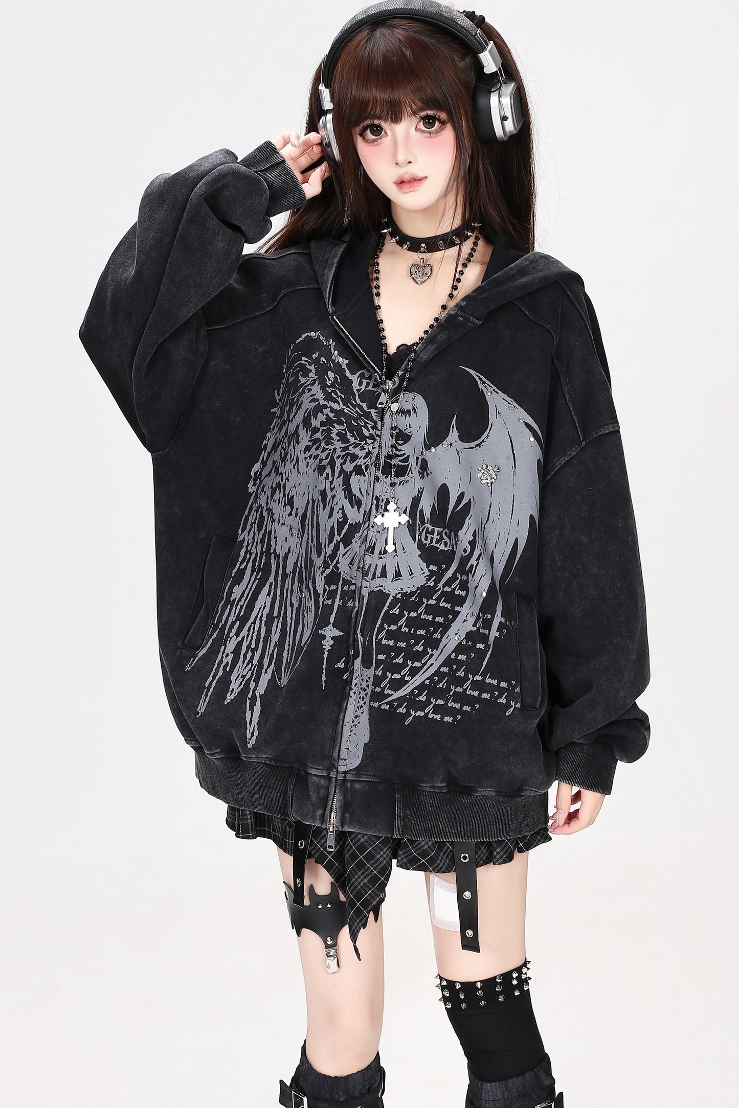Devil Angel Kapuzenjacke im Destroyed-Look