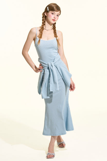 Blue Polka Dot Cami Dress Cardigan Set-Up