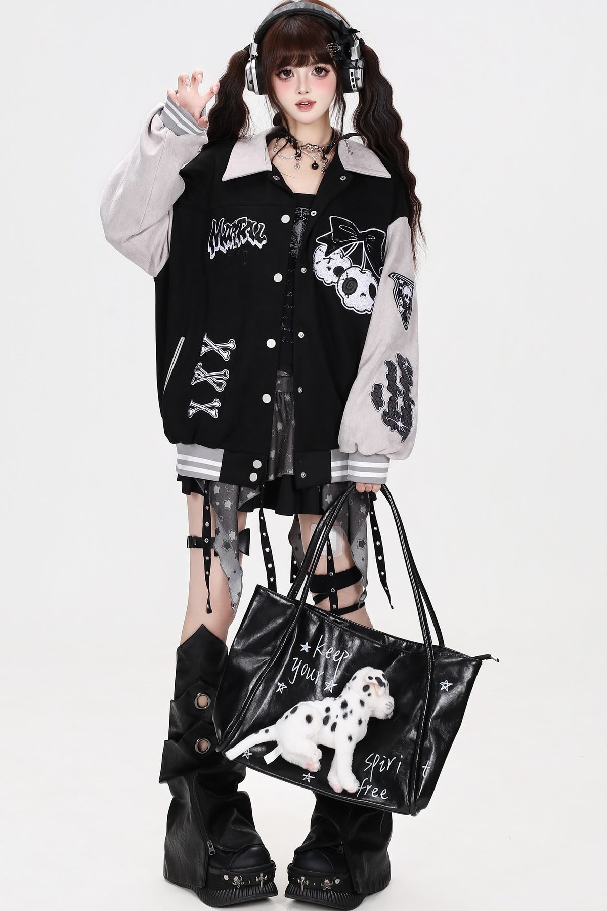 Veste de baseball oversize à broderie épaisse