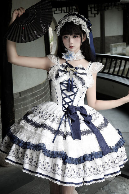 Blue and White Porcelain Jsk Suspender Dress