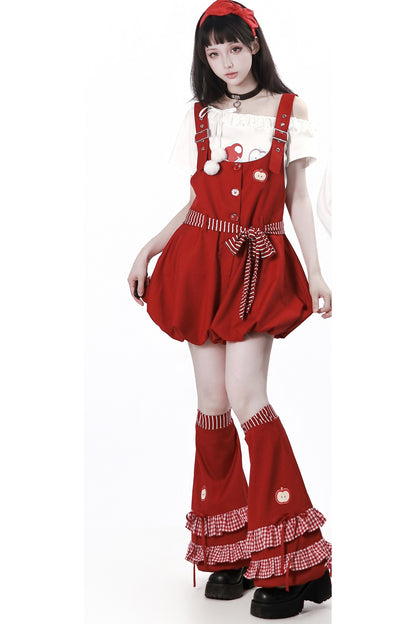 Apple Ribbon Balloon Pinafore Dress Set