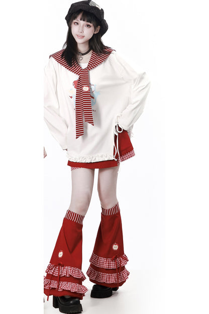 Apple Ribbon Balloon Pinafore Dress Set